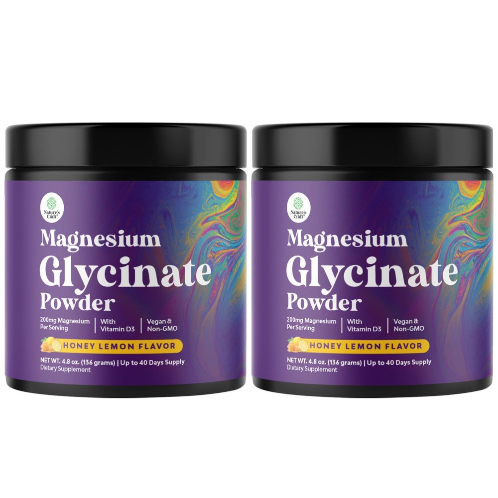 High Absorption Magnesium Glycinate Powder - Vegan Magnesium Powder for Sleep Relaxation & Regularity - Drink Mix Non-GMO Gluten Free & No Artificial Flavors (Honey Lemon) - 136g - 2 Pack