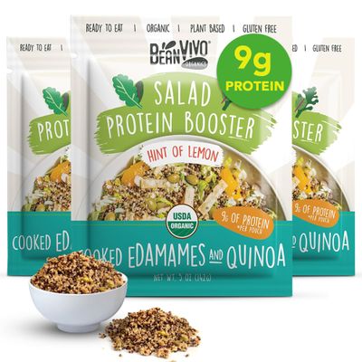 BeanVIVO 3-Pack Salad Protein Booster - Organic cooked Edamame & Quinoa Hint of lemon delivering a burst of taste and 9g of protein-packed goodness in every pouch 5oz