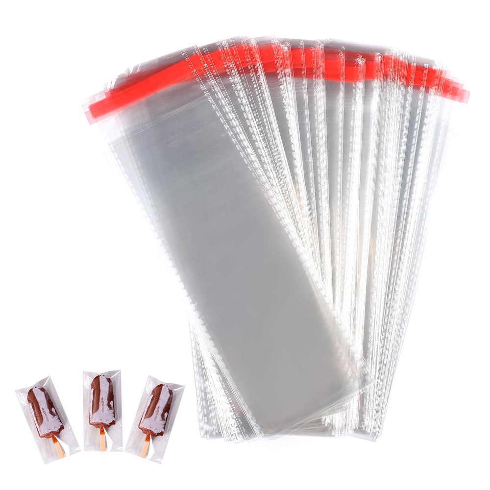MSLOVE 400Pcs Popsicle Bags Sealable, Ice Cream Bags For Ice Pop, Self-adhesive Plastic Wrappers, 8.27in x 3.15in