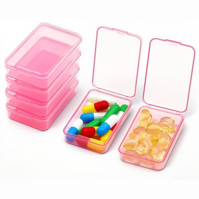 6 PCS Small Pill Box, Tiny Pill Case,Mini Clear Plastic Storage Containers Cute Travel Pill Organizer Case Portable for Pocket Purse Briefcase (Pink)