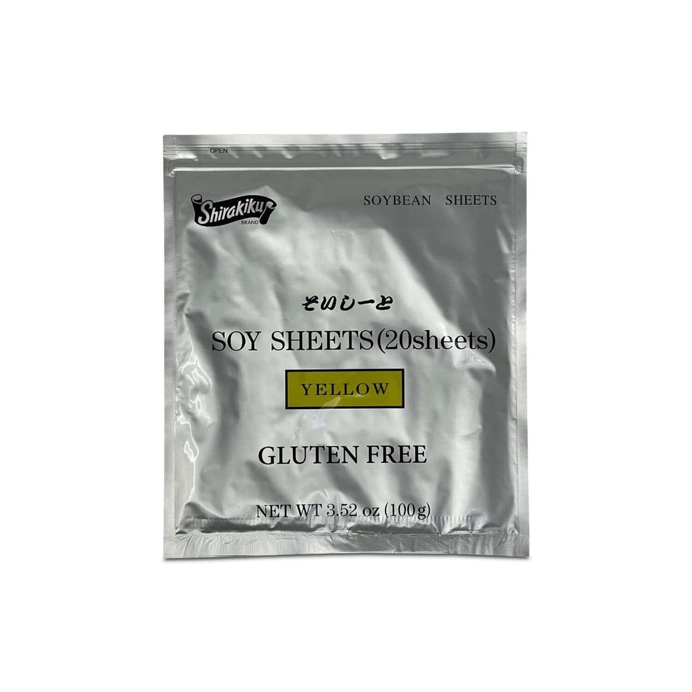 Shirakiku Yellow Sushi Soy Wrapper- Authentic Japanese Gluten-Free Wraps for sushi | Soy Proteins, Corn Starch, Rice Flour, and Turmeric Oleoresin | Easy to Use 20 Sheets - (3.52 Oz)