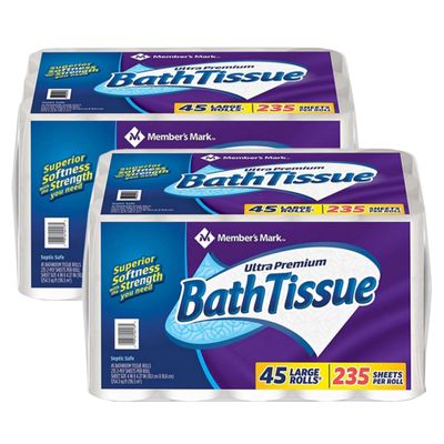 BLUE RIBBON Ultra Premium Soft & Strong Bath Tissue 2-Ply Large Roll Toilet Paper, 235 Sheets, 45 Rolls (Pack of 2)