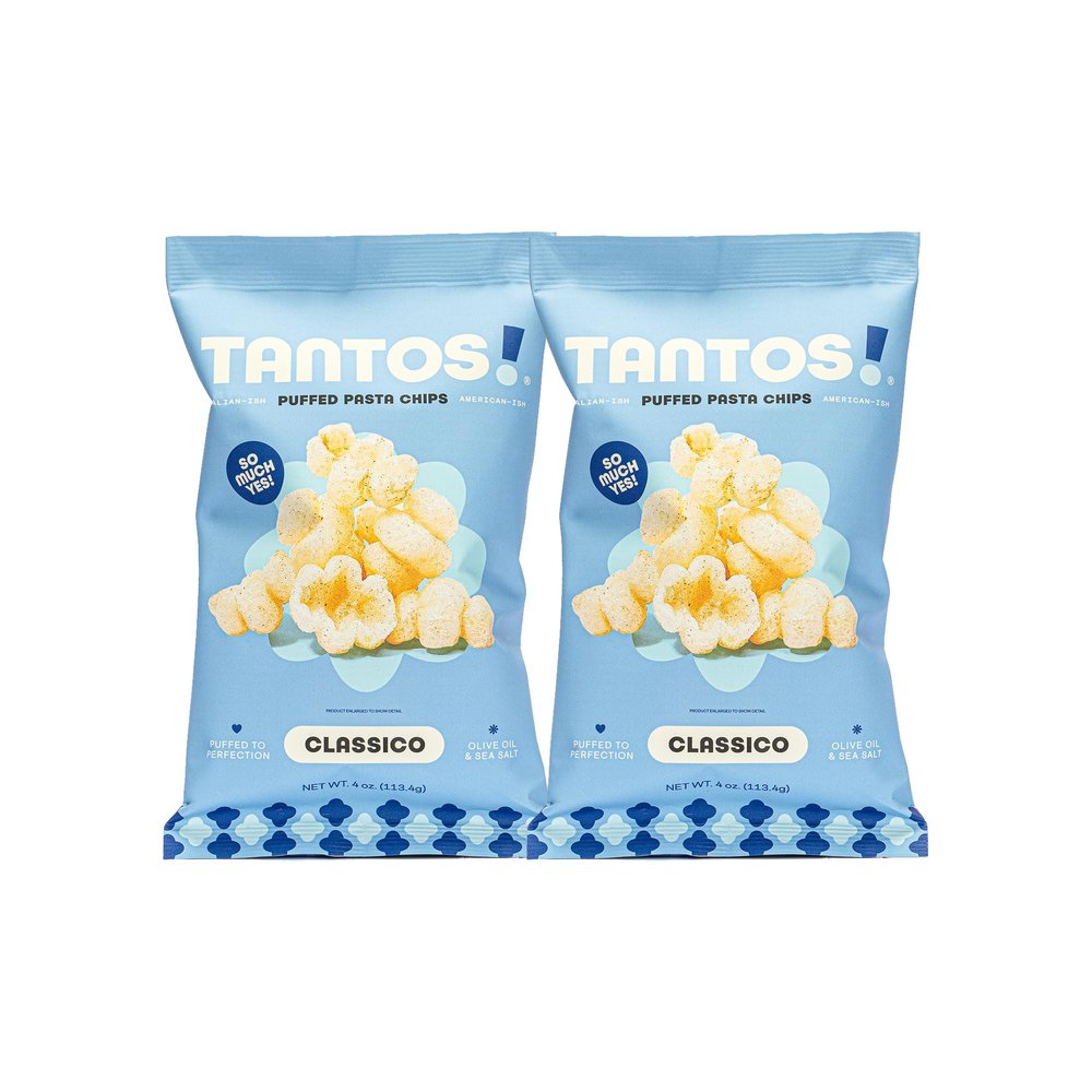 Tantos! Puffed Pasta Chips, Healthy Pasta Snack by Top Chef Joe Sasto, As Seen on Shark Tank, Plant Based, Low Calorie, Crunchy Chips, Variety Pack, Marinara, Pesto, Cacio e Pepe, Classico, Gourmet Bold Flavors, 4 oz 2 Pack of Classico