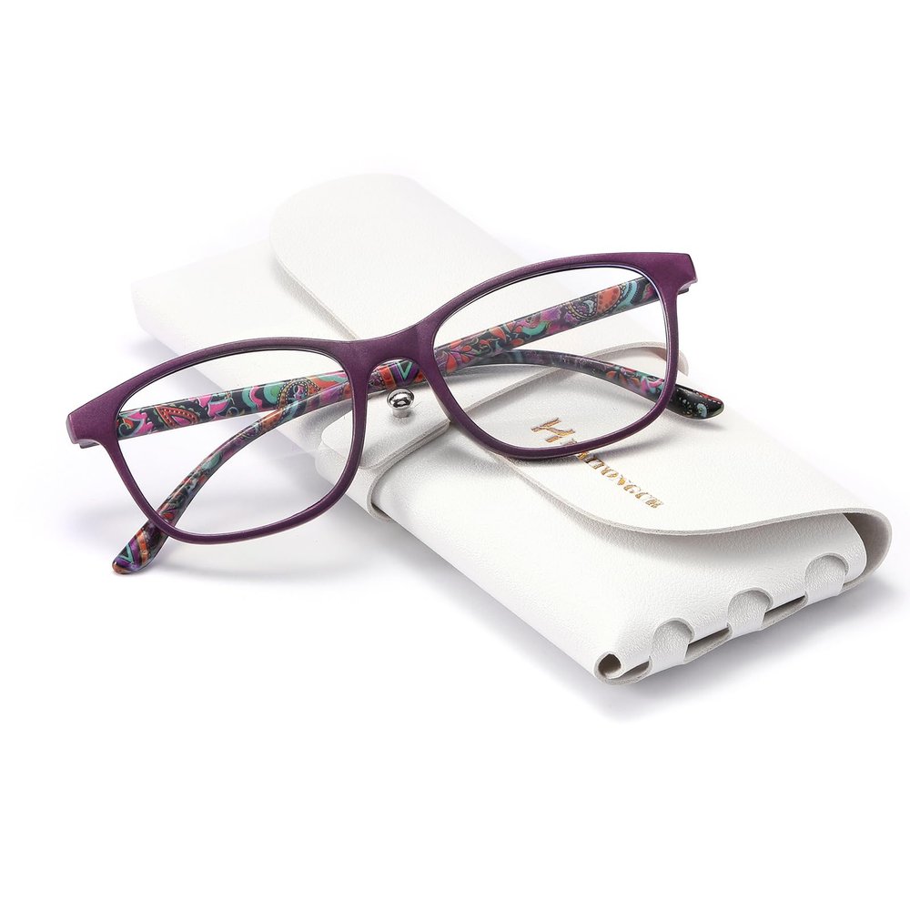 HAITONGCR Lightweight Ladies' Square-Frame Blue Light Blocking Reading Glasses for Women Purple 3.5 R1107