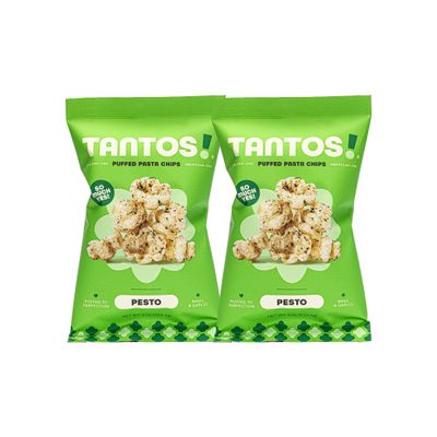 Tantos! Puffed Pasta Chips, Healthy Pasta Snack by Top Chef Joe Sasto, As Seen on Shark Tank, Plant Based, Low Calorie, Crunchy Chips, Variety Pack, Marinara, Pesto, Cacio e Pepe, Classico, Gourmet Bold Flavors, 4 oz 2 Pack of Pesto