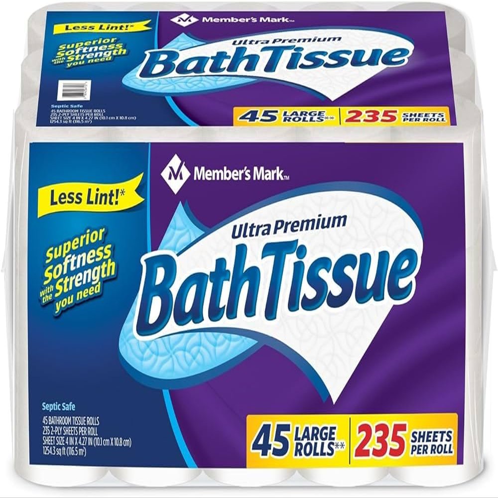 BLUE RIBBON Ultra Premium Soft & Strong Bath Tissue 2-Ply Large Roll Toilet Paper, 235 Sheets, 45 Rolls (Pack of 1), White