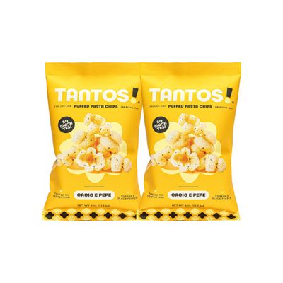 Tantos! Puffed Pasta Chips, Healthy Pasta Snack by Top Chef Joe Sasto, As Seen on Shark Tank, Plant Based, Low Calorie, Crunchy Chips, Variety Pack, Marinara, Pesto, Cacio e Pepe, Classico, Gourmet Bold Flavors, 4 oz 2 Pack of Cacio e Pepe