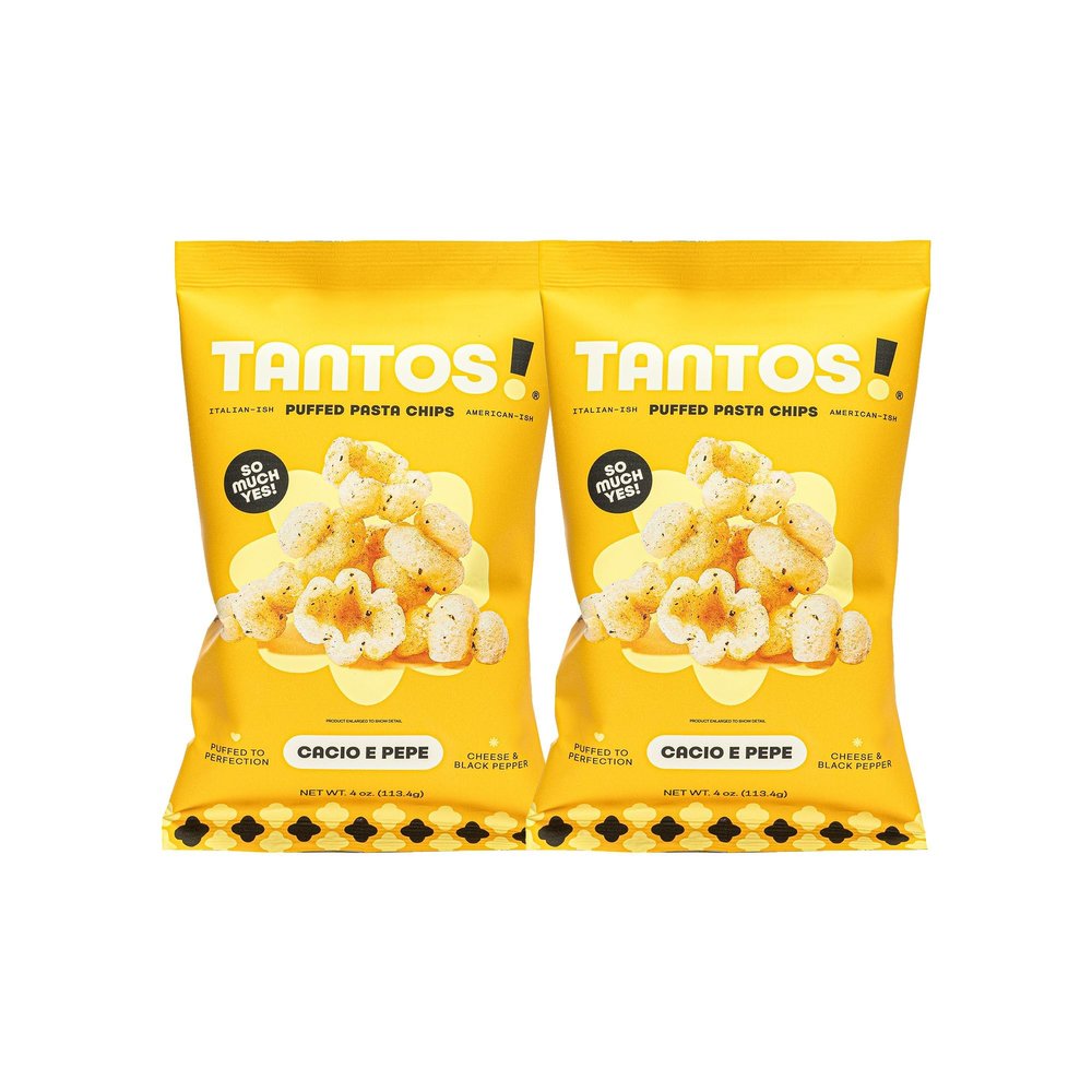 Tantos! Puffed Pasta Chips, Healthy Pasta Snack by Top Chef Joe Sasto, As Seen on Shark Tank, Plant Based, Low Calorie, Crunchy Chips, Variety Pack, Marinara, Pesto, Cacio e Pepe, Classico, Gourmet Bold Flavors, 4 oz 2 Pack of Cacio e Pepe
