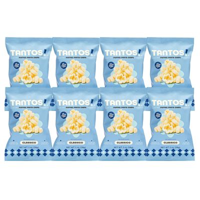 Tantos! Puffed Pasta Chips, Healthy Pasta Snack by Top Chef Joe Sasto, As Seen on Shark Tank, Plant Based, Low Calorie, Crunchy Chips, Variety Pack, Marinara, Pesto, Cacio e Pepe, Classico, Gourmet Bold Flavors, 1 oz 8 Pack of Classico