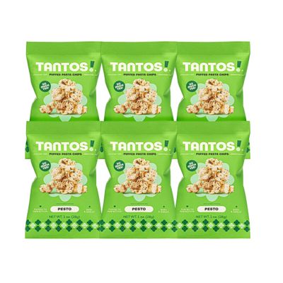 Tantos! Puffed Pasta Chips, Healthy Pasta Snack by Top Chef Joe Sasto, As Seen on Shark Tank, Plant Based, Low Calorie, Crunchy Chips, Variety Pack, Marinara, Pesto, Cacio e Pepe, Classico, Gourmet Bold Flavors, 1 oz 6 Pack of Pesto