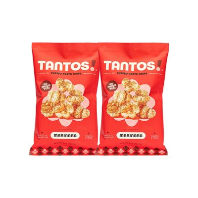 Tantos! Puffed Pasta Chips, Healthy Pasta Snack by Top Chef Joe Sasto, As Seen on Shark Tank, Plant Based, Low Calorie, Crunchy Chips, Variety Pack, Marinara, Pesto, Cacio e Pepe, Classico, Gourmet Bold Flavors, 4 oz 2 Pack of Marinara