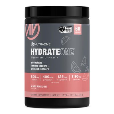 NutraOne HydrateOne, Electrolyte Drink Mix On-The-Go | Watermelon, 60 Servings