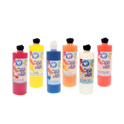 Hypothermias Shaved Ice & Snow Cone Syrup Variety Pack - 6 Pints (16 Fl. Oz.) - Tiger's Blood, Blue Raspberry, Lemon, Orange, Wedding Cake & Pink Cotton Candy - Non-GMO 100% Pure Cane Sugar