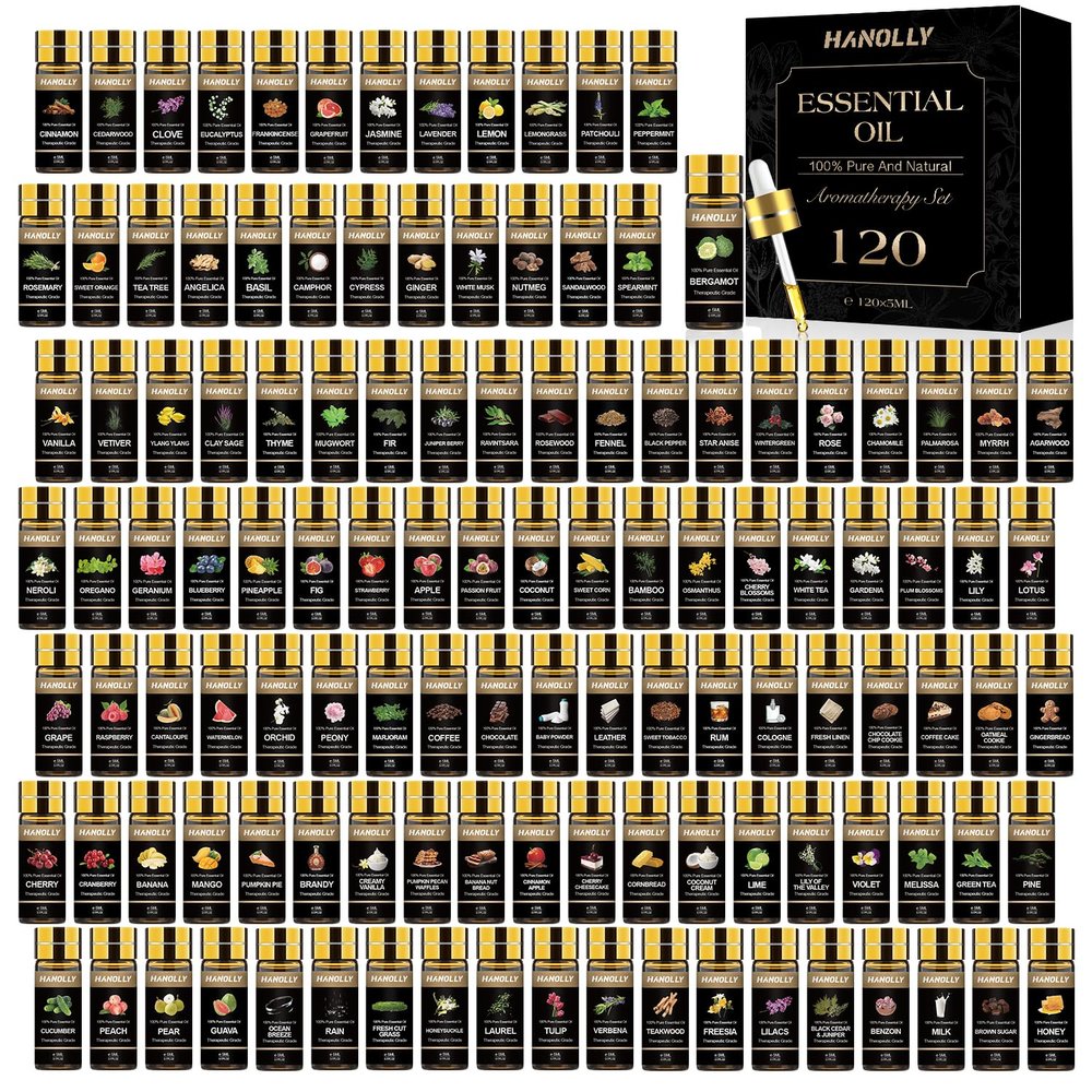 Essential Oils Set -120 Pcs Aromatherapy Essential Oil Kit for Diffuser, Humidifier, Massage, Skin Care, Candle Making - Fruity, Floral, Bakery, Mens, Woody & Herbal Essential Oil Set