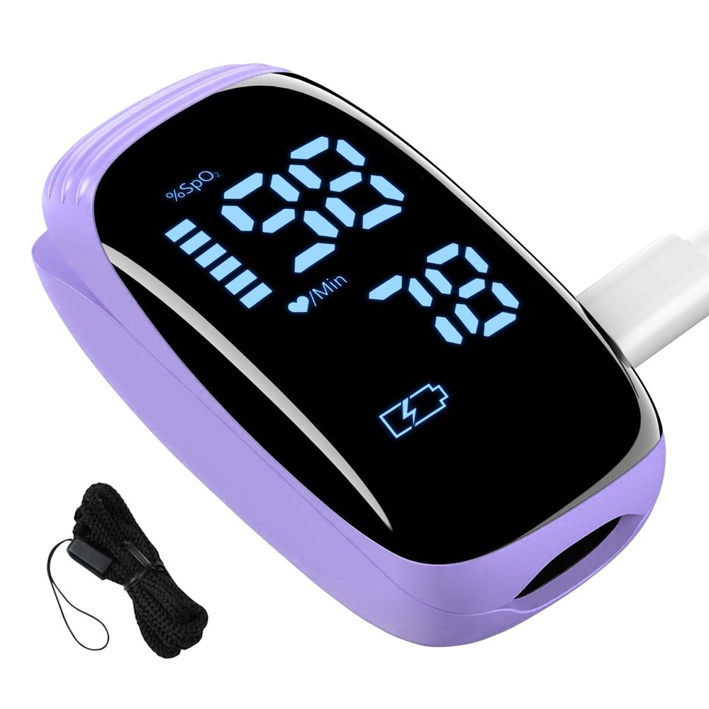 Manhero Fingertip Pulse Oximeter, Rechargeable Pulse Oximeter, High Definition Oxygen Monitor Fingertip, Fast and Accurate Oxymeter Includes Bag Lanyard (Purple)