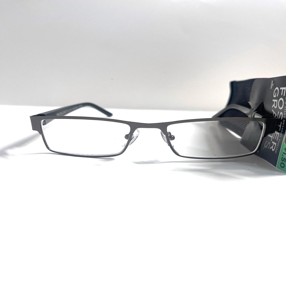 Foster Grant Reading Glasses Chip rectangular petite gunmetal black for +1.50