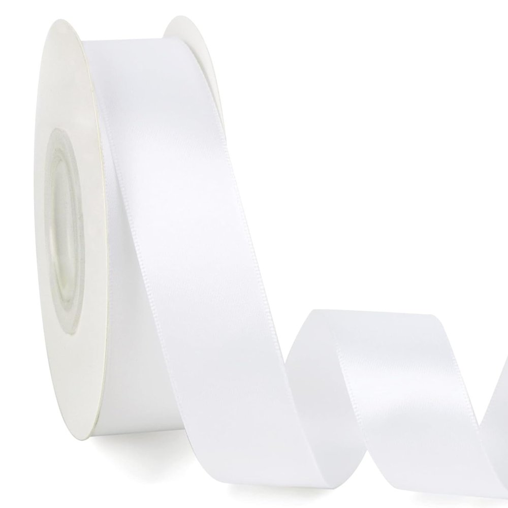 1 Inch Double Faced White Satin Ribbon, 25 Yards Solid Silk Fabric Ribbons Perfect for Floral Bouquet Christmas Bows Gift Wrapping, Hair Accessories, Wedding Party Decoration, DIY Crafts
