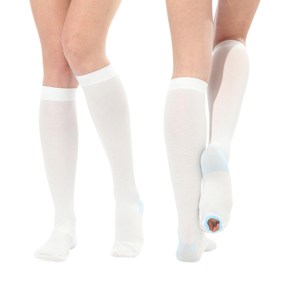 2Pairs Ted Hose Compression Stockings for Women and Men, Anti Embolism Compression Stockings, Surgical Compression Stocking, 15-20 mmHg Compression TED Hose with Inspect Toe Hole (Knee High, L)