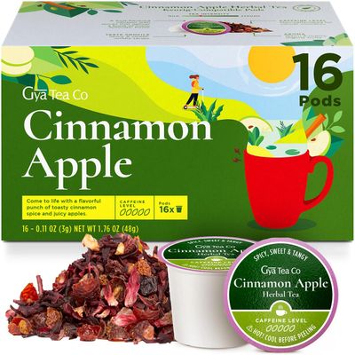 Gya Tea Co Cinnamon Apple Tea Gift Set (16 Count) - Decaf Tea Pod for Lovers Get Well Gifts - Manually Harvested - Enjoy Hot or Iced