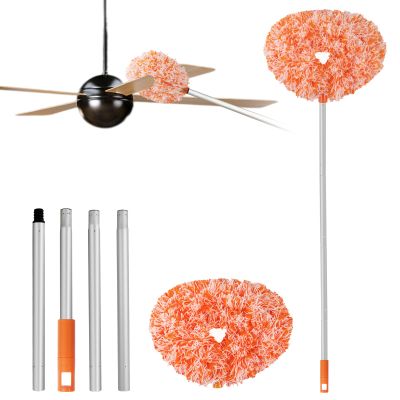 Ceiling Fan Cleaner Duster Reusable Microfiber Ceiling Fan Blade Cleaner Removable Duster with Extension Pole Adjusts 13 to 49.7 Inch for Cleaning Walls Furniture Door Window Top (Orange White)