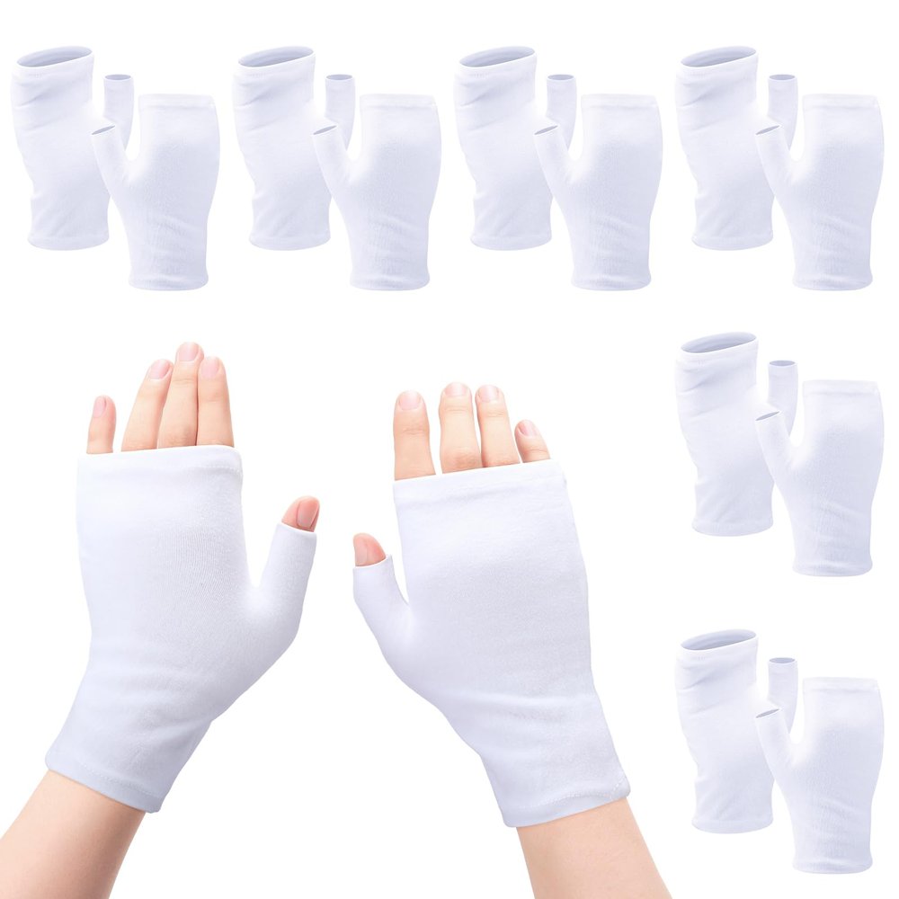 Casuallined 6 Pairs Fingerless Eczema Gloves Moisturizing for Adults Cotton Overnight Dry Hands(White)