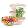 [1000 SET]Harvest Pack 22oz Round Compostable Bowls PFAS Free with PLA coating with PET Lid, Paper Heavy-Duty Eco-Friendly Disposable Bagasse Sugarcane Bowl for Meal Prep view 1