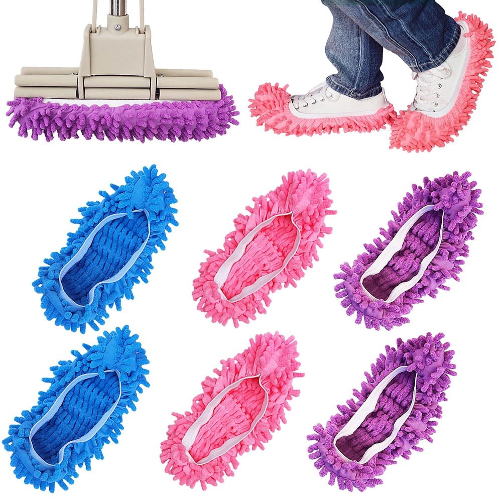 6 Pcs Shoes Cover Duster, Microfiber Dust Mops, Reusable Mop Slippers, Multi Purpose Floor Cleaning Shoes, Feather Duster for Bathroom, Office, Kitchen, House Cleaning (3 Pairs)