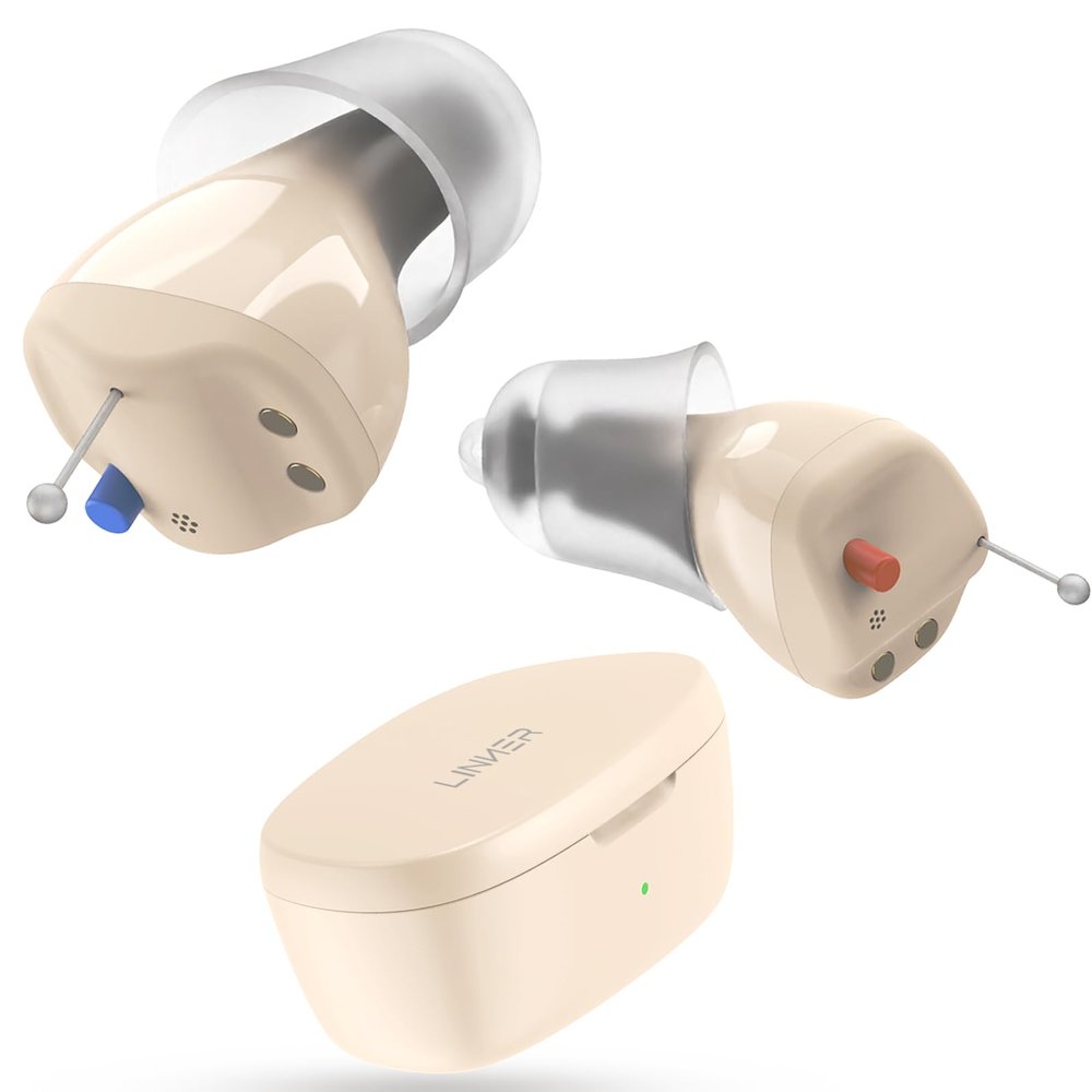 LINNER OTC Hearing Aids for Senior & Adult, Rechargeable Hearing Amplifiers with Comfort Design, Noise Cancellation for Aid & Assist Hearing, Discreet & Nearly Invisible In-Ear Device(Beige)