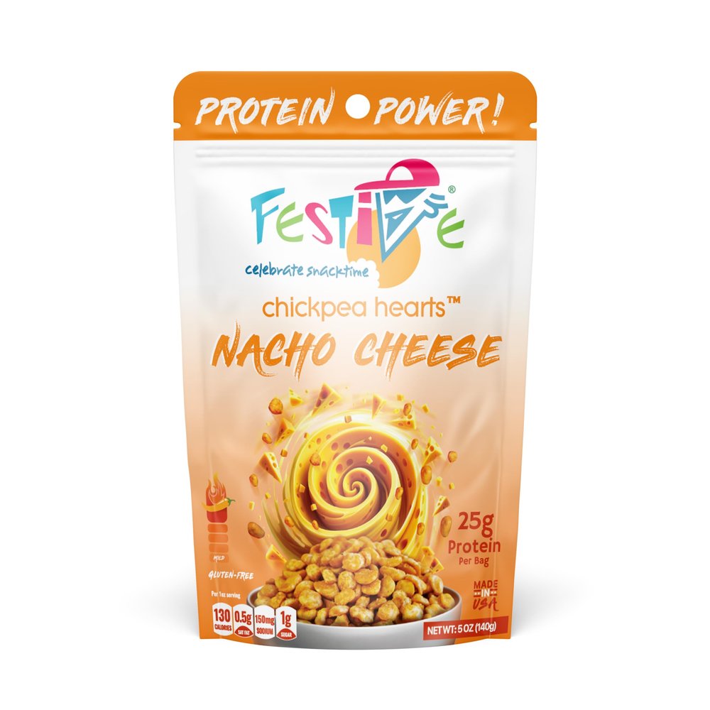 Festive Chickpeas - Garbanzo Hearts - Non-GMO Vegan Soy-Free - Nacho Cheese - 5oz (140g) - 4 Pack