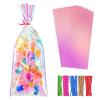 Cherodada 4x10 Inch Iridescent Cellophane Bags, with Twist Ties, Treat Bags for Candy Cookie Goodie Chocolates, And Popcorn view 1
