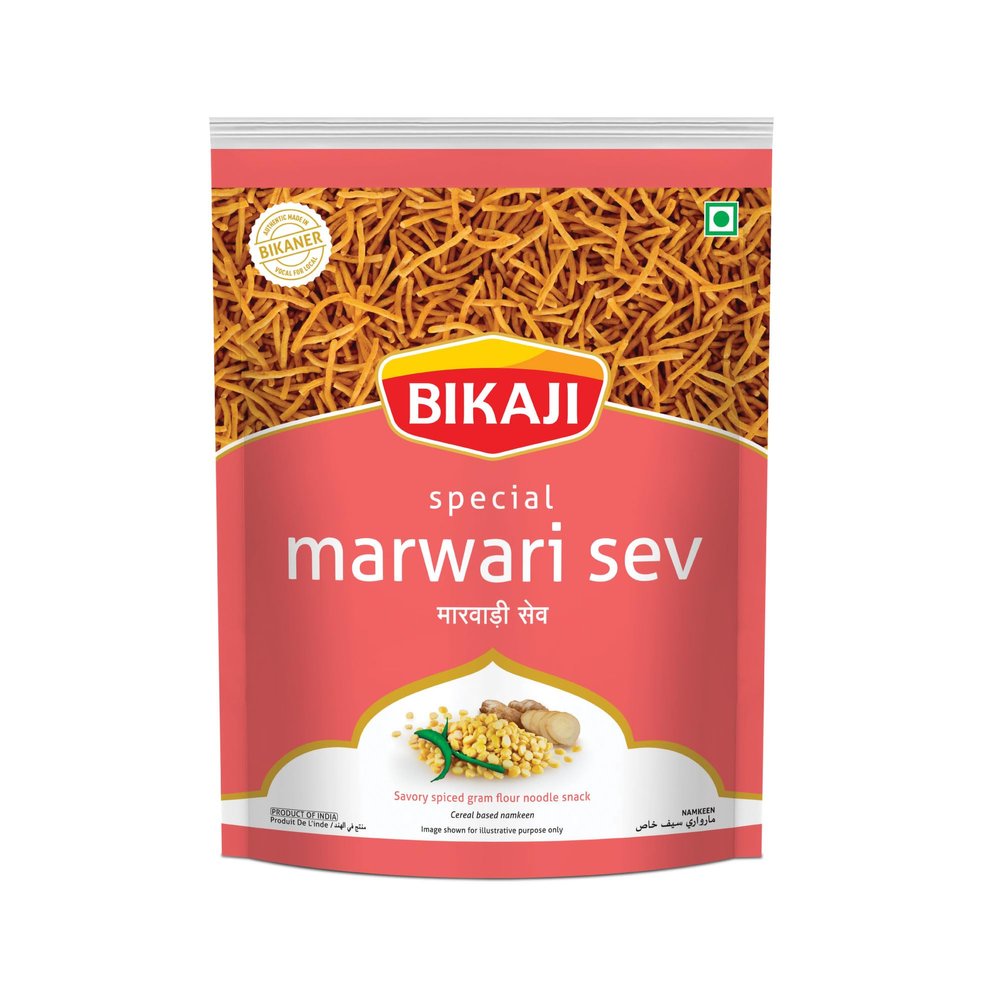 Bikaji Marwadi Sev 14.11 oz (400g), Authentic Indian Sev Noodles, Crunchy Besan Sev, Rajasthani Style Savory Snack, Party Mix, Everyday Munching, Ready-to-Eat Tea-Time Snack