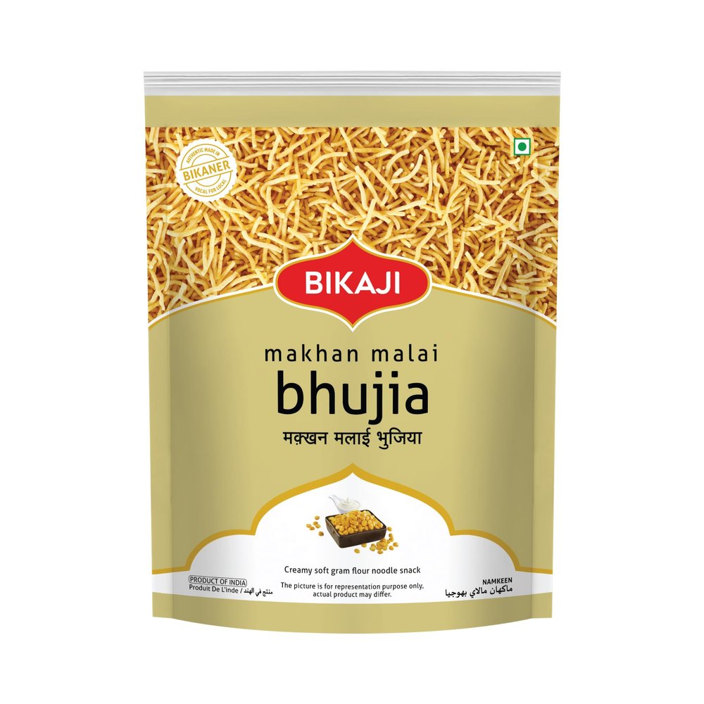 Bikaji Makhan Malai Bhujia (400g / 14.11 oz) Rich & Buttery Creamy Masala Sev Light, Melt-in-Mouth Indian Namkeen Authentic Bikaneri Savory Snack Traditional Mild Spice Tea-Time Munchies