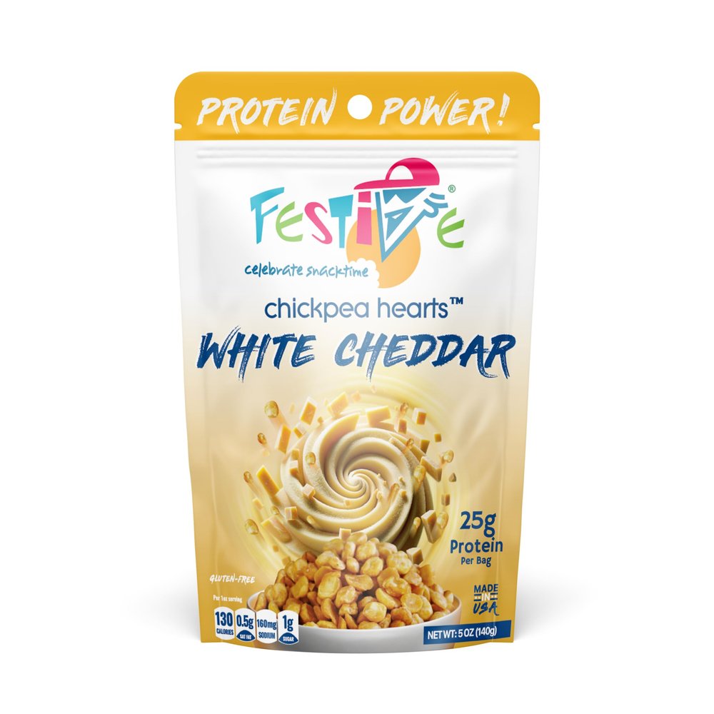 Festive Chickpeas - Garbanzo Hearts - Non-GMO Vegan Soy-Free - White Cheddar - 5oz (140g) - 4 Pack