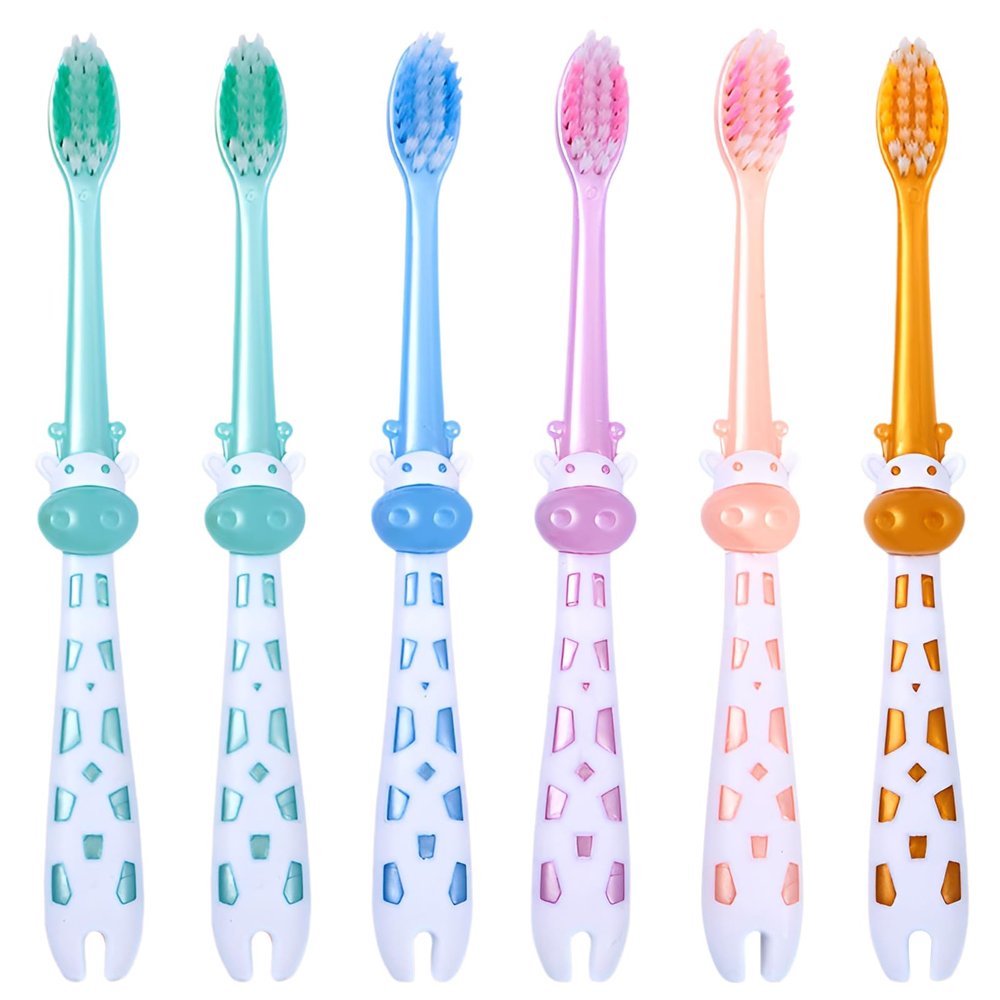 KUAOOAUK 6 PCS Kids Toothbrush, Extra Soft Bristles Toothbrush for Kids, Cute Toddler Razors with Sucker, 3-5 Year Baby Brushes for Girls Boys (5 Colors)