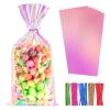 Cherodada 6x12 Inch Iridescent Cellophane Bags, with Twist Ties, Treat Bags for Candy Cookie Goodie Chocolates, And Popcorn