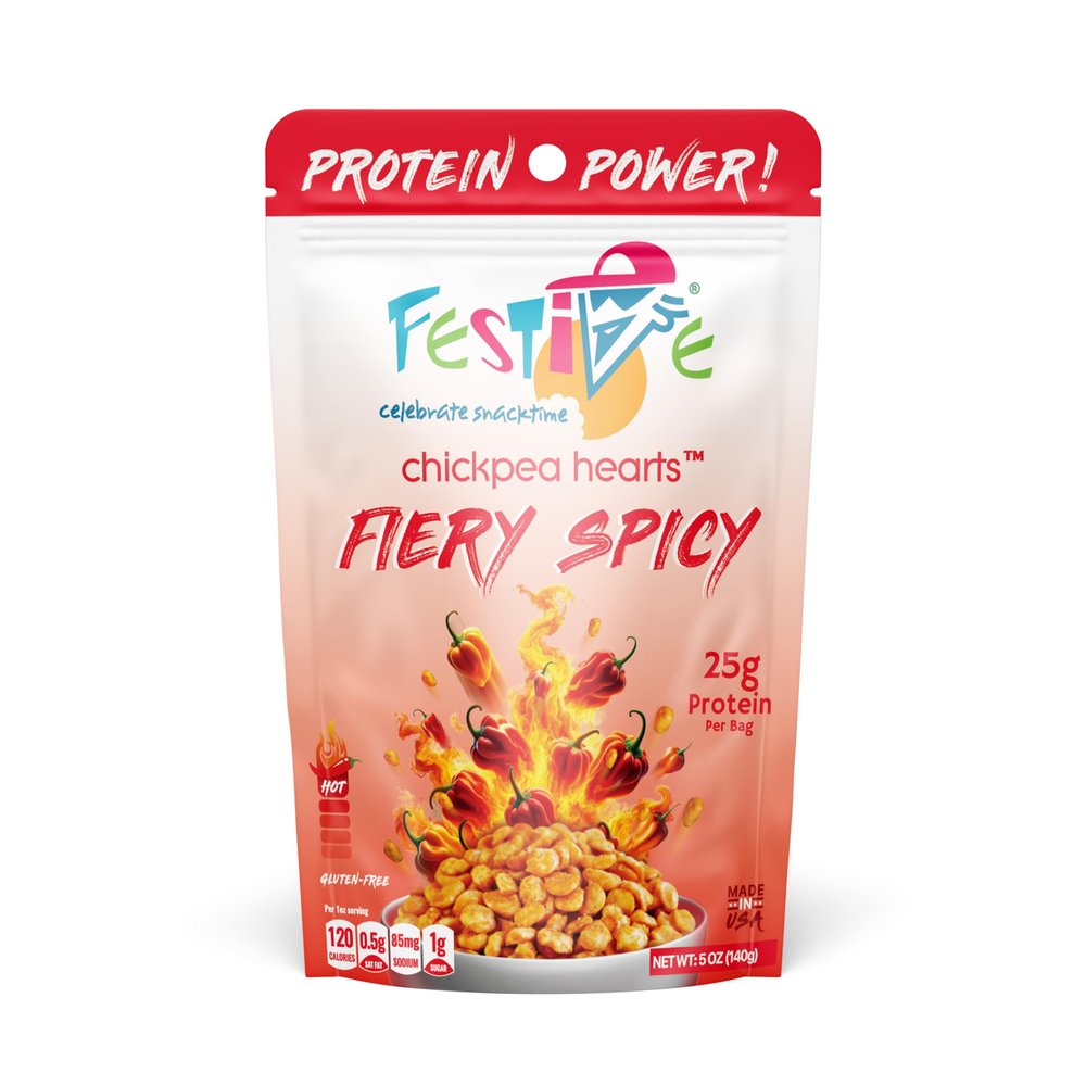 Festive Chickpeas - Garbanzo Hearts - Non-GMO Vegan Soy-Free - Fiery Spicy - 5oz (140g) - 4 Pack