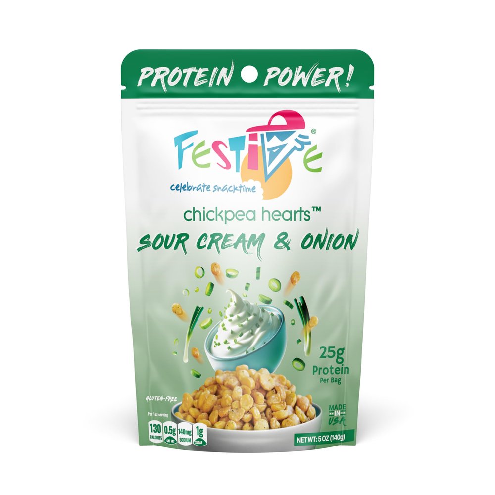 Festive Chickpeas - Garbanzo Hearts - Non-GMO Vegan Soy-Free - Sour Cream & Onion - 5oz (140g) - 4 Pack