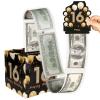 16th Birthday Money Box for Cash Gift Pull, Surprise Birthday Gift Box with 100 Pcs Transparent Bags for Birthday Gift Party Decorations Supplies, Gold and Black view 1