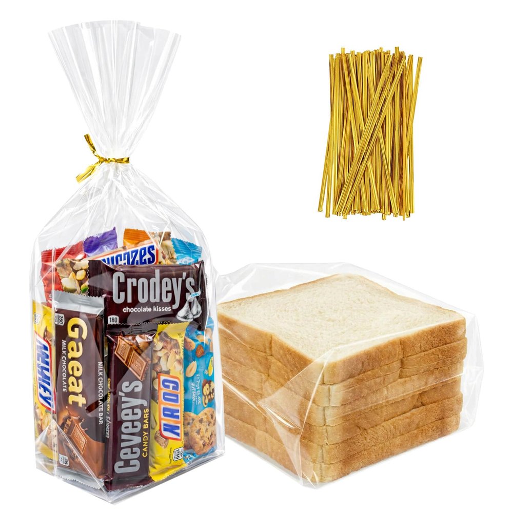Cherodada 5"x 8", 100 Pcs Bottom Gusset Bags, with Twist Ties for Gift Wrapping, Wrapping Candies, Cookies, Chocolates, Popcorn
