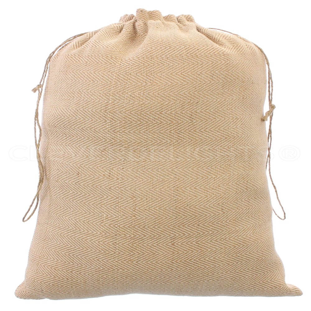 CleverDelights 12 x 18 Inch Herringbone Burlap Bags - 10 Pack - 12x18 Jute Cotton Blend Drawstring Gift Sacks