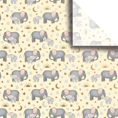 Jillson Roberts Printed Unfolded Gift Tissue 20" x 30", Baby Elephants (240 Sheets)