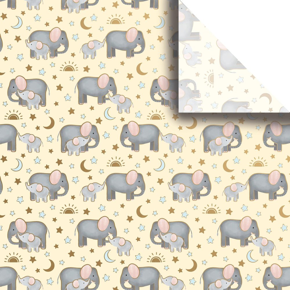 Jillson Roberts Printed Unfolded Gift Tissue 20" x 30", Baby Elephants (240 Sheets)