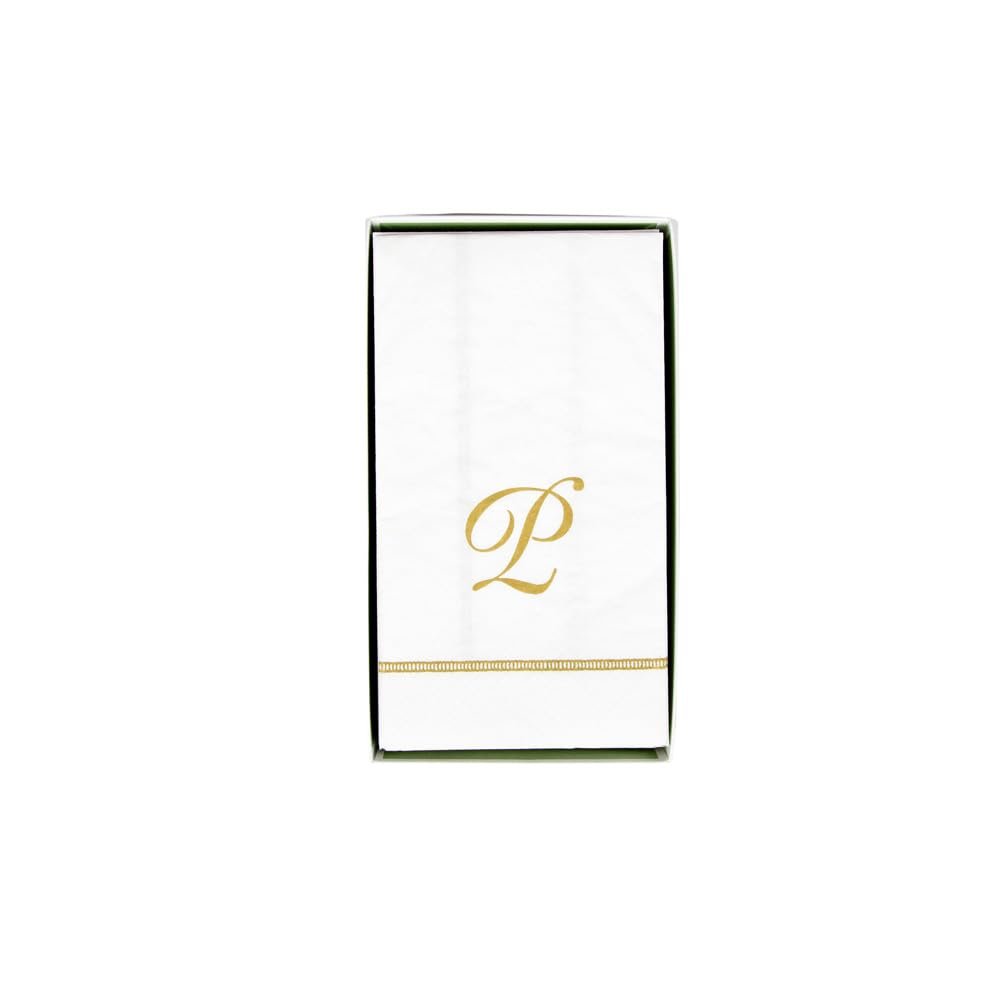 Caspari Hemstitch Script P Initial Guest Towel Napkins - 40 Per Box