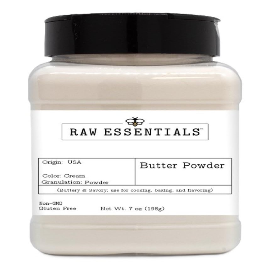 Raw Essentials Butter Powder - Buttery and Savory - Use for Cooking, Baking, and Flavoring - 7 Ounce Bottle