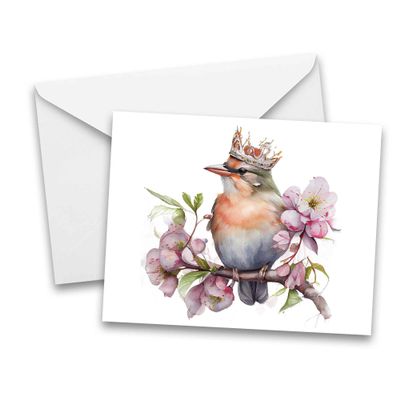 Aria Rae Design Crowned Bird Greeting Cards, Set of 10 - blank note card set, cute bird cards, animal note card, all occasion cards, set of greeting cards