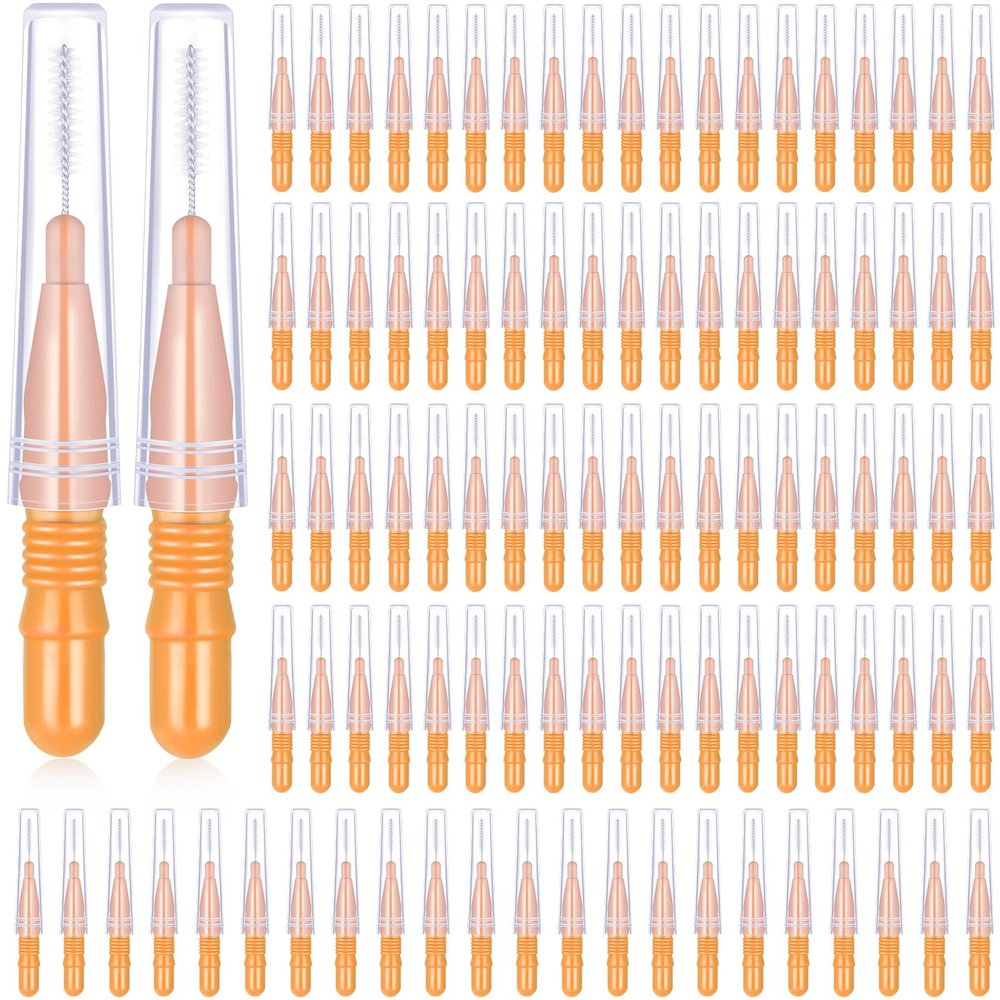 BBTO 100 Pcs Braces Dental Brush Flosser for Cleaner Interdental Brush Toothpick Tooth Flossing Head Oral Dental Toothpick Cleaners Cleaning Tool(Orange)