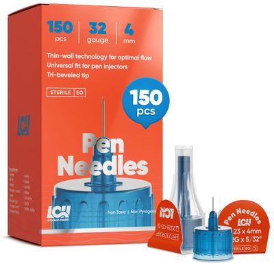 (150 Ct) LivaClean Health Pen Needles for Insulin - 32G x 4mm (5/32"), Universal Fit for Most Pen Injectors, Diabetic Needles, Individually Packaged, Safe and Convenient Use