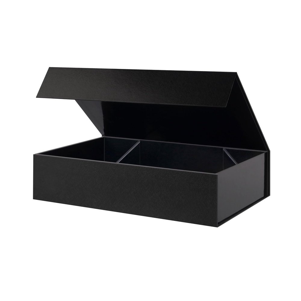 BLK&WH Extra Large Gift Boxes 17x11x4 Inches, Black Gift Boxes with Magnetic Closure Lid, Sturdy Shirt Boxes, Rectangle Collapsible Boxes for Clothes (Glossy Black with Grass Texture)