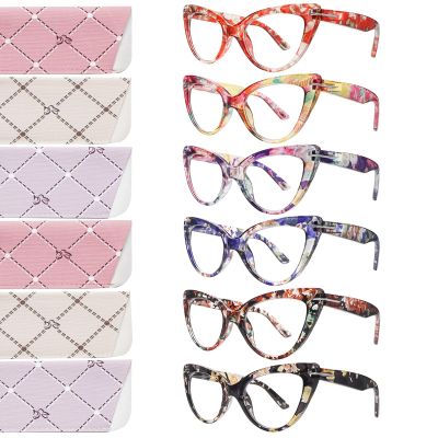BONCAMOR 6 Pack Fashion Cat Eye Reading Glasses for Women Blue Light Blocking Oversized Spring Hinges Computer Readers (6 Mix Color, 1, Diopters)