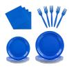 100PCS Blue Paper Plates Disposable Party Tableware Set Includes 7in & 9in Paper Plates Napkins and Forks Party Decoration Supplies for Birthday Graduation Wedding and Holiday, Serve 25 view 1